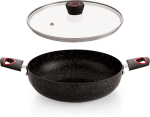 iVBOX iron-Max 24cm Heavy-Weight Kadai induction-Base Non Stick with Glass Lid 24 cm ढक्कन के साथ