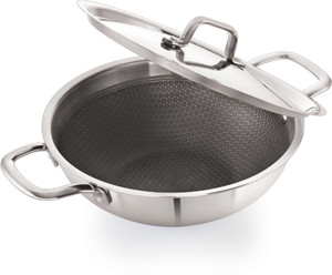 iVBOX Triply Honeycomb induction-Bottom Stainless Steel Kadai with Lid, 2.6 Ltr 24 cm ढक्कन के साथ