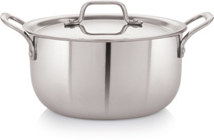 iVBOX Platina-24cm Triply Steel Casserole Pot Pan with Steel lid Kadhai 24 cm diameter with Lid 5.4 L capacity