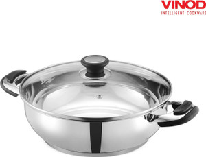 VINOD कांच लिड के साथ डरबन स्टेनलेस स्टील कढ़ाई (1.7 L) - कढ़ाही 20 cm ढक्कन के साथ