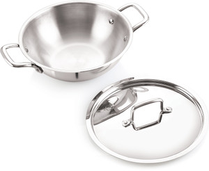iVBOX ® Platina Induction Bottom 22cm Triply Stainless Steel Kadai with Lid, 2 Ltr Kadhai 22 cm diameter with Lid 2 L capacity