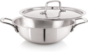 NIRLON Plus Triply 3 Layer Stainless Steel Cookware Deep Kadhai 20cm with Steel Lid Kadhai 20 cm diameter with Lid 1.6 L capacity