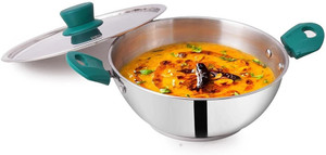 The Indus Valley Stainless Steel 3-layer Bottom Kadai with Bakelite Handle - Very Small 8.1 inch 20.7 cm ढक्कन के साथ