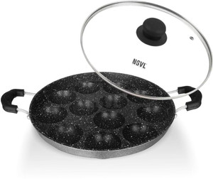 NSVL Heavy-BASE Non-Stick 12 Cavity Appam Patra with Glass Lid | Appam Maker ढक्कन के साथ
