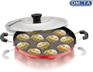 OMETA Non-Stick Appam Maker 12 Cavity Paddu Pan Paniyarakkal Patra with Lid 0.6 L capacity 26 cm diameter