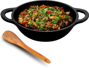 Lifelong Pre-Seasoned Kadai with Wooden Spatula, Naturally Non Stick Kadhai 20 cm diameter 1.8 L capacity