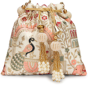 yuvika handicraft Indian Embroidered Pearl Potli Bag For Women, Sequence Design with Tassel Potli