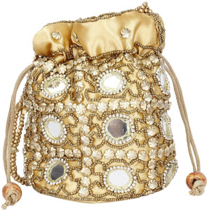 LONGING TO BUY Traditional Satin Potli Bag with Round Mirror for Women & Girls Potli