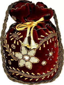 ACCESSORIZEME BH BIG FLOWER MIRROR POTLI MAROON Potli