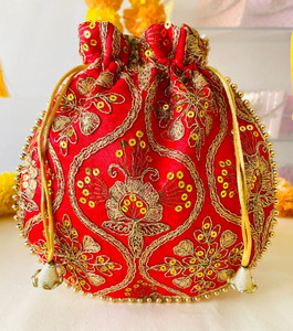 byra Golden Sequence Coding Work on Silk Potli Pouch Potli