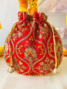 byra Golden Sequence Coding Work on Silk Potli Pouch Potli