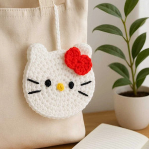 krishnai handicrafts Hello Kitty Crochet Pouch Coin Purse – Handmade Cute Zipper Mini Bag Coin Purse