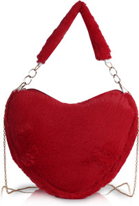 Beauty Queen Red Sling Bag Girls Sling Bag Shoulder Bag Purse Women Girls Fur Heart Chain