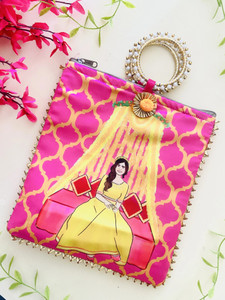 byra Pink Haldi Silk Bridal Women Potli Bag Potli