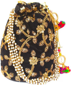 Nyfee Designer Pink Polti Bag Pearl Handle & Tassel Potli/Handbag for Party,Bridal Potli