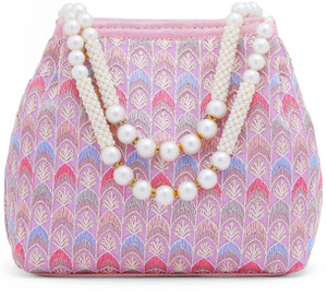Yellow Chimes Pearl Beaded Wristlet Handmade Embroidery Worked Potli Bag Potli