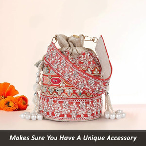 PLANX Classy Embroidery Traditional Design Wedding Party Potli Purse For Women Potli