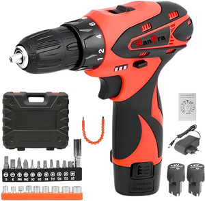 RanPra 12V CORDLESS MACHINE HEAVY DUTY SCREWDRIVER ( DOUBLE BATTERY ) 12 V CORDLESS DRILL MACHINE REDHORSE HEAVY DUTY DRILL/ SCREWDRIVER ( DOUBLE BATTERY )10 MM Cordless Drill