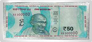 Indian Silver Notes MAA SILVER Fine Silver Currency Note of Rs 50 with 999 Purity Silver ...