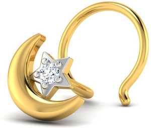 LORDS JEWELS Eid ka Chand Diamond Nose Pin for Women & Girls BIS Hallmarked 18kt Yellow Gold Stud