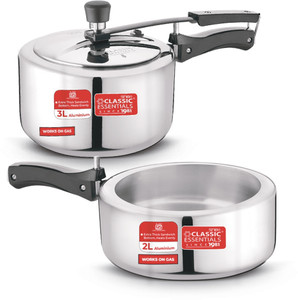 Classic Essentials Prochef Aluminum Pressure Cooker | ISI Certified Inner Lid Pressure Cooker Combo 2 L, 3 L Inner Lid Pressure Cooker