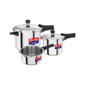 Prestige Popular Combination Pack 5 L, 3 L, 2 L Outer Lid Induction Bottom Pressure Cooker
