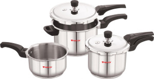 NIRLON Flat LID Stainless Steel 2+3+5Ltr with 2 Outer Lid Pressure Cooker 2 L, 3 L, 5 L Outer Lid Induction Bottom Pressure Cooker