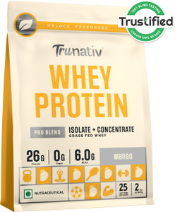 TruNativ Pro Blend Whey Protein, Grass-Fed Whey | 26g Protein | 6g BCAA | No Sugar| Whey Protein