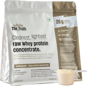 The Whole Truth Whey Protein Unflavoured Concentrate|26g Protein/scoop|6.4g BCAA|100% Authentic Whey Protein