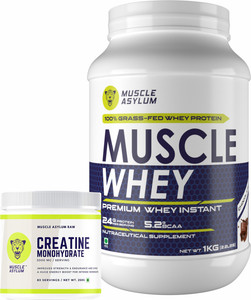 Muscle Asylum Muscle Whey 100% Whey Protein-Double Chocolate-1Kg &Creatine -250gm (Unflavored) Whey Protein