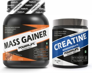 POWERLIFT Mass Gainer 1kg with Creatine Unflavoured 100gm Combo Pack Weight Gainers/Mass Gainers