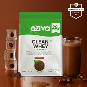 OZiva Clean Whey Concentrate Protein Powder| 26g Protein Per Scoop |Cold-Processed Whey Protein