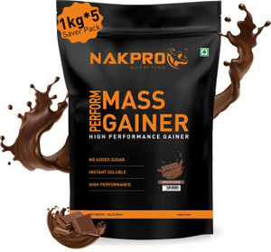 Nakpro Perform MassGainer High Protein&High Calorie Protein Powder 1kg*5(5Kg Chocolate) Weight Gainers/Mass Gainers