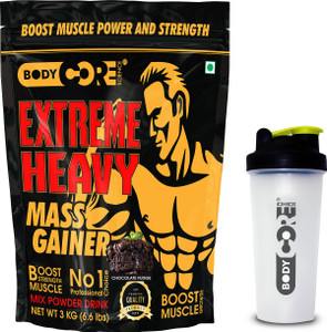 Body Core Science Extreme Heavy Mass Gainer(Chocolate Fudge-3Kg) Free Shaker Weight Gainers/Mass Gainers