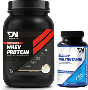 DNUTRIXN Beginner's High Whey Protein 40G & Multivitamin Tablets | Digestive Enzyme, BCAA Whey Protein