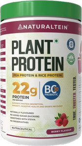 NATURALTEIN Plant Protein | 22g Pea & Rice | Berry Flavor | Vegan, Sugar-Free, Probiotic Plant-Based Protein