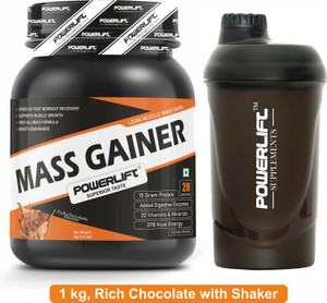 POWERLIFT for Muscle Mass Gain with Shaker, High Protein with Multivitamins Weight Gainers/Mass Gainers