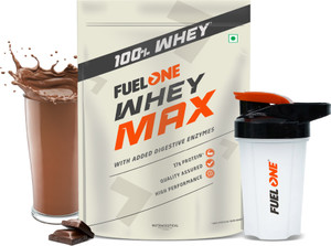 FUELONE Whey Max, Whey Protein Concentrate & Whey Protein Isolate, 27g Protein & Shaker Whey Protein