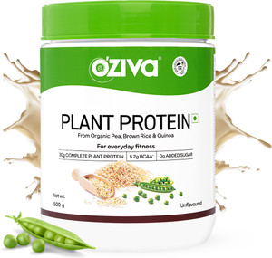 OZiva Organic Plant Protein,(Pea protein & Brown Rice) for Everyday Fitness,Unflavored Plant-Based Protein