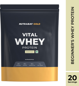 Nutrabay Gold Vital Whey Protein for Beginners, 20.4g Protein- 1kg, Kesar Kulfi Whey Protein