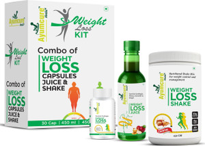 Ayumcure Weight Loss Kit | Herbal Juice, Capsules & Protein Shake | Burns Fat Plant-Based Protein