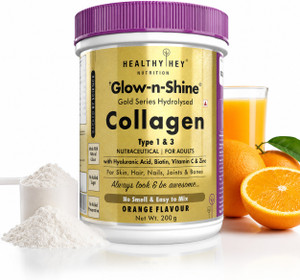 HealthyHey Nutrition Skin Support - Glow-n-Shine|Hydrolysed Collagen Powder for Women & Men - Orange वे प्रोटीन