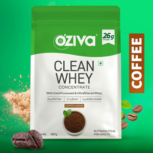OZiva Clean Whey Concentrate Protein Powder| 26g Protein Per Scoop |Cold-Processed Whey Protein