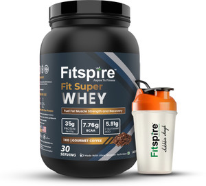 Fitspire Super Fit Whey Protein 1 kg 35 gm Protein Zero sugar Goumet coffee With Shaker Whey Protein