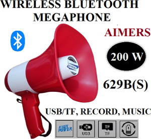 AIMERS Wireless Bluetooth Megaphone Speaker/ Bullhorn Siren (High Sound) For Announcement With Recorder, USB And Memory card input. Talk, Record, Play Indoor, Outdoor PA System