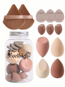 feelhigh 12 Makeup Sponges Set With Storage Jar For Liquid, Cream & Powder,