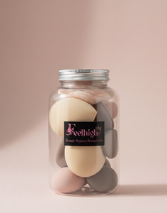 feelhigh 12 Makeup Sponges Set With Storage Jar For Liquid, Cream & Powder,