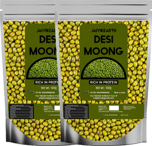 jaivikearth Organic Green Moong Dal (Whole) (green moong, organic mung, mung bean sprouted, munga, hasiru gram, paccaippayaru)