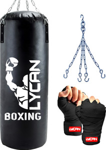 LYCAN 2Ft Unfilled Heavy Black Boxing Bag with Steel Chain Hand