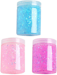 AncientKart New Big Crystal Mud Putty Jelly Slime with sparkles Set of 3 (3 inch bottles) Multicolor Putty Toy
